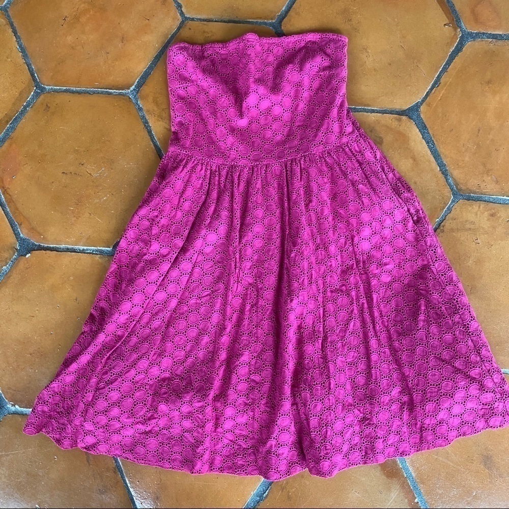 Garnet Hill pink eyelet fit & flare party summer dress resort cruise flirty 2